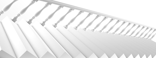 Umgekehrte Ansicht einer Treppe mit Geländer. Minimalistisches architektonisches Design. 3D-Darstellung, 3D-Rendering.
