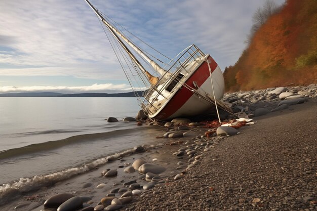 Foto umgekehrtes segelboot an land