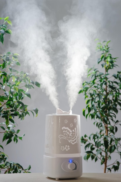 Foto umidificador ultrassônico no vapor de umidificação da casa