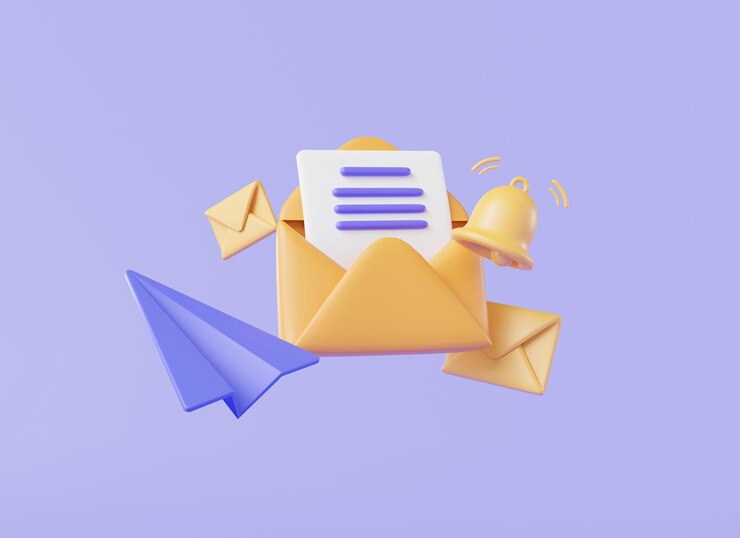 Foto umschlag mit glocke und papierfläche e-mail brief newsletter benachrichtigung über neue nachrichten benachrichtigungen und warnungen e-mail-symbol neue e-mail nachricht brief dokument 3d-rendering-illustration