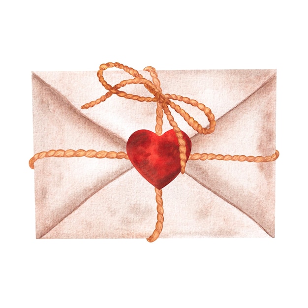 Umschlag mit Naturkordel gebunden und mit einem Herz verziert