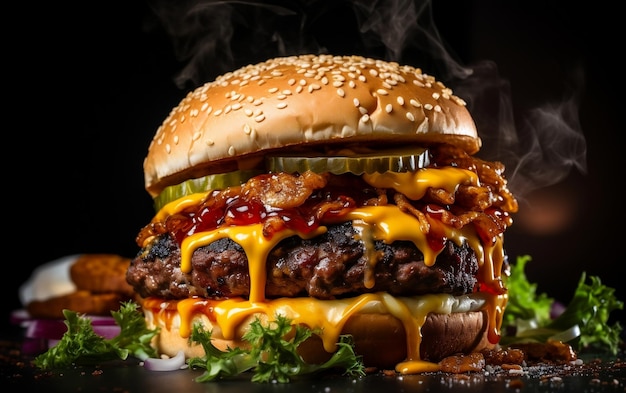 Umschreiben Sie diesen Titel Foto saftiger amerikanischer Burger Hamburger oder Cheeseburger Generative KI