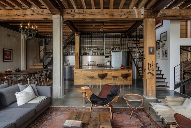 Foto umwandlung alter fabriken in trendige lofts, die vintage-charme mit zeitgenössischem design kombinieren