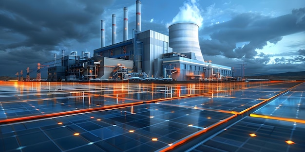 Umwandlung des D-Modells eines Kernkraftwerks in eine erneuerbare Energiequelle Illustration Konzept Erneuerbare Energie Illustration Umwandlung von Kernkraftwerken Nachhaltige Technologie Grüne Energie Design