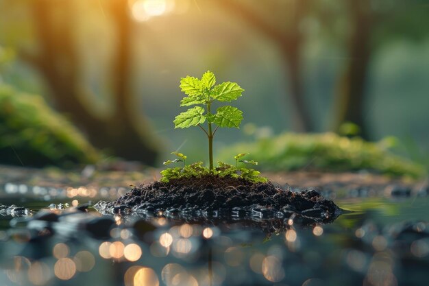 Foto umwelt ein junger baum, der vor dem hintergrund der grünen natur aus dem boden wächst weltumwelttag