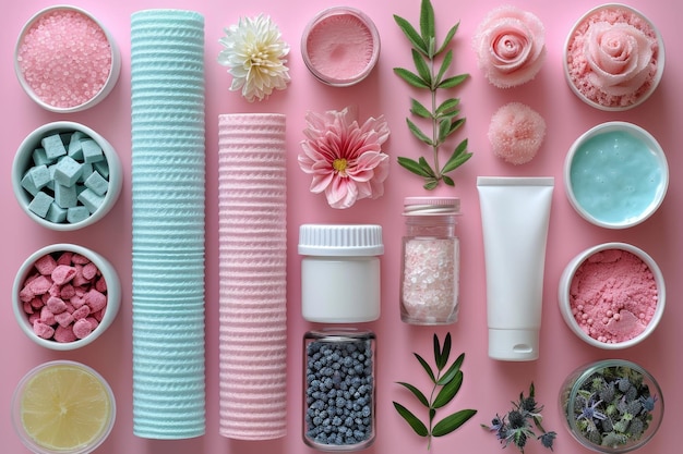umweltfreundliche Einweggeschirr aus Papier und Holz auf rosa Hintergrund das Konzept des Recycling