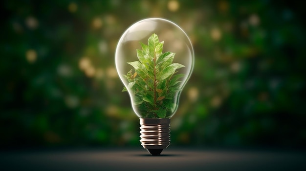 Umweltfreundliche Glühbirne aus frischen Blättern steht im Mittelpunkt des Konzepts der erneuerbaren Energien und des nachhaltigen Lebens, das durch generative KI geschaffen wurde