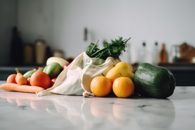 Umweltfreundliche wiederverwendbare Einkaufstasche mit frischem Gemüse AI