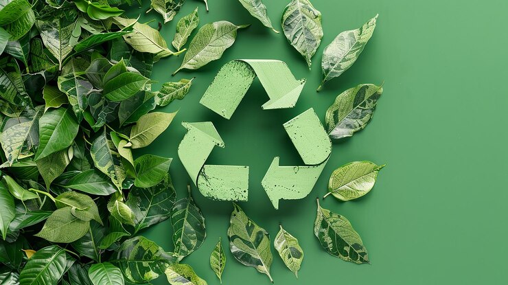 Foto umweltfreundliches symbol grünes recyclingzeichen mit blättern