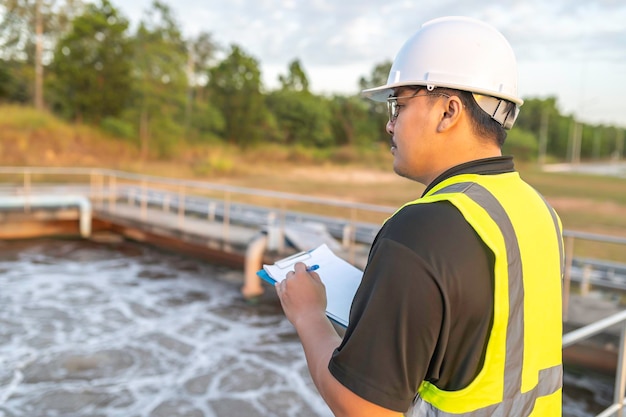 Umweltingenieure arbeiten auf KläranlagenWasserversorgungstechnik arbeiten bei Water