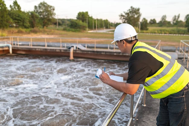 Umweltingenieure arbeiten auf KläranlagenWasserversorgungstechnik arbeiten bei Water