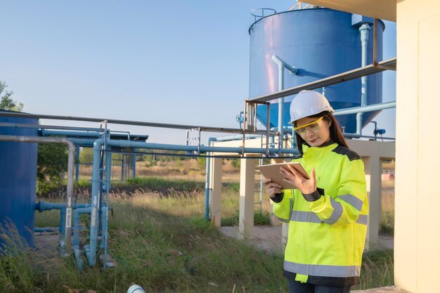 Umweltingenieure arbeiten in Kläranlagen Klempnerin bei der Wasserversorgung