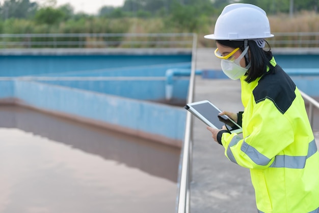 Umweltingenieure arbeiten in KläranlagenWasserversorgungstechnik arbeiten in einer Wasserrecyclinganlage zur Wiederverwendung