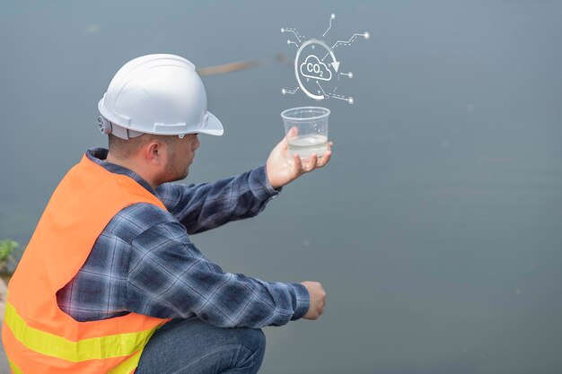 Umweltingenieure prüfen die WasserqualitätBringen Sie Wasser zum Testen ins LaborÜberprüfen Sie den Mineralgehalt in Wasser und BodenBeratung zur Lösung des Problems chemisch kontaminierter Wasserquellen