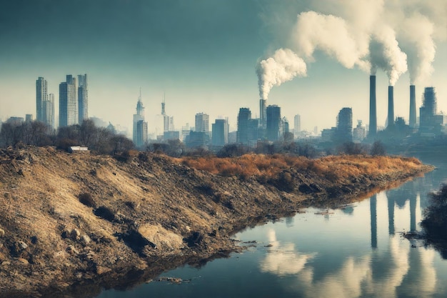 Umweltverschmutzung in einer verschmutzten Stadt Umweltverschmütung am Morgen Industrie