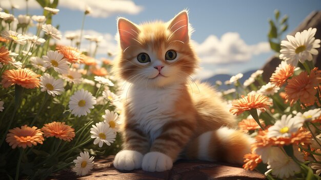 un_gatito_naranja_sentado_junto_algunas_flores_al_estilo_de