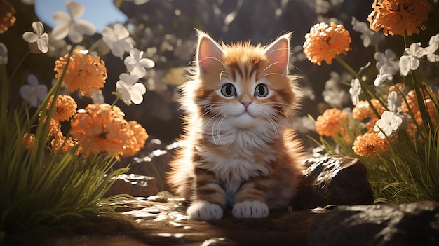 un_gatito_naranja_sentado_junto_algunas_flores_al_estilo_de