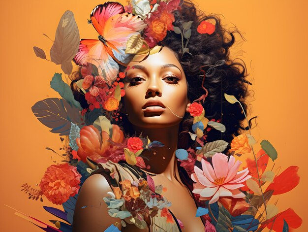 una_mujer_negra_sosteniendo_una_cara_con_bgs_coloridos_en_las_flores