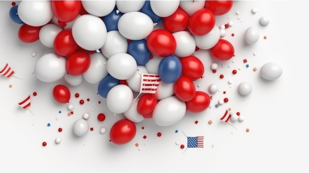 Unabhängigkeitstag der USA, weißer Hintergrund, Draufsicht, erstellt mit generativer KI-Technologie