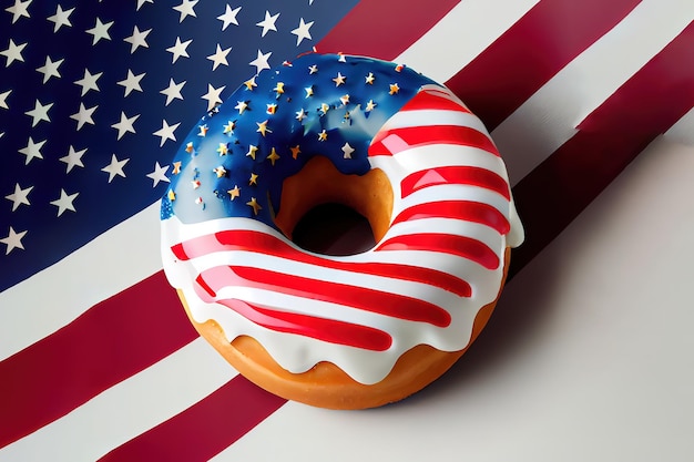 Unabhängigkeitstag Donut mit Flagge der USA Generative Ai