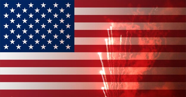 Unabhängigkeitstag usa banner4. juli auf dem hintergrund des freiheitskonzepts der amerikanischen flagge und des feuerwerks