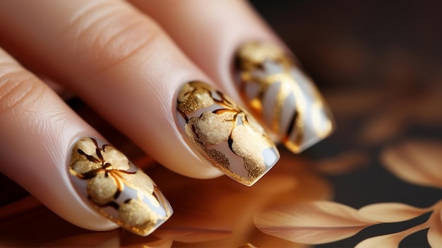 Uñas con detalle dorado y fondo dorado