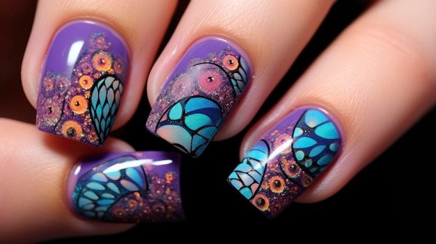 uñas de manicura fractal coloridas