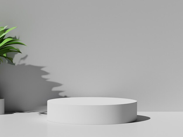 Unauffälliger Hintergrund mit Pflanze und Schatten an der Wand 3D-Rendering Leere Schaufensterpodium