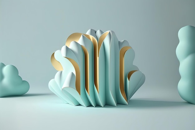 Unbedeutende Wolke in der abstrakten Form 3D der Babyblau- und Goldfarbe