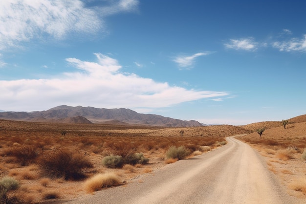 unbefestigte Straße mitten in einer Wüste mit Bergen im Hintergrund