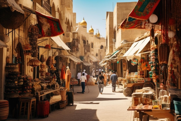 Unbekannte Menschen gehen auf der Straße in Jaisalmer, Rajasthan, Indien. Ein geschäftiger Marktplatz in einer Stadt im Nahen Osten.