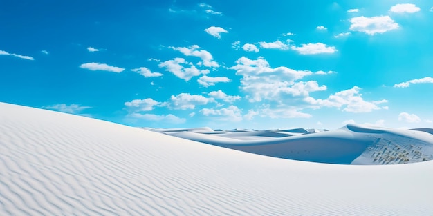 Unberührte weiße Sanddünen, die sich gegen einen klaren blauen Himmel erstrecken und ein Gefühl von Ruhe und Einsamkeit hervorrufen