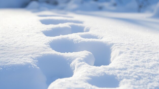 Unberührter Schnee mit einer Spur, die in die ruhige Weite einer Winterlandschaft führt