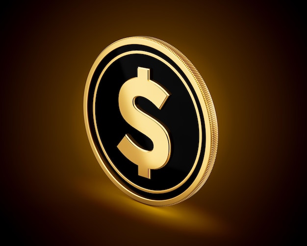 Und schwarz abgerundete goldene US-Dollar-Münze auf glänzendem goldenem Hintergrund 3D-Illustration