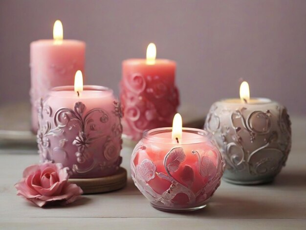 und wunderschöne romantische Kerzen Glücklicher Valentinstag