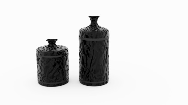Unendliche weiße Studiokulissen realistisches Produkt 3D-Asset Black Vase Set