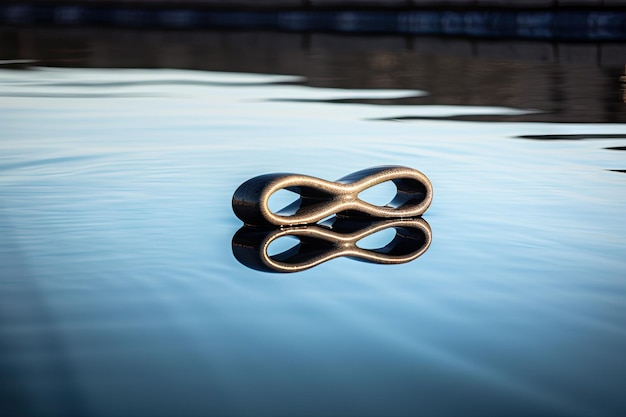 Foto unendlichkeitszeichen spiegelt sich in einer glatten oberfläche wie einem see oder einem pool wider