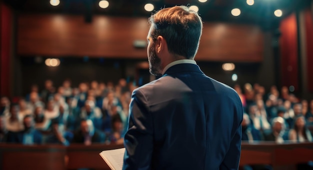 Unerfahrenheit und Angst Stressredner kämpft mit öffentlichem Reden auf einer Geschäftskonferenz