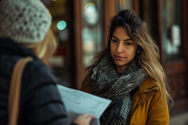 Unerkennbare Frau erhält den Stimmzettel vom Freiwilligen des Wahlplatzes