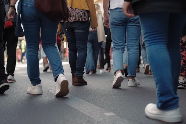 Foto unerkennbare menschen drängen sich auf der stadtstraße. generative ki