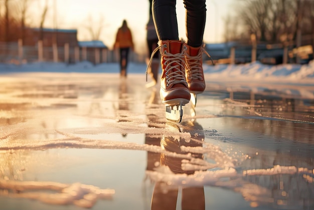 Foto unerkennbare person schlittschuhfahren auf eisbahn ohne stiefel generative ki