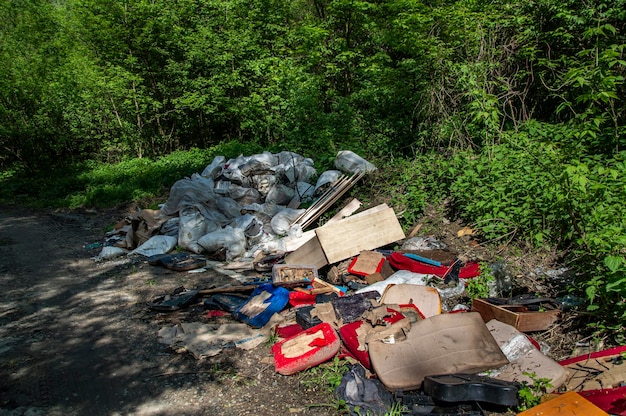 Unerlaubte Mülldeponie in der Nähe der Straße in einem Naturparkgebiet