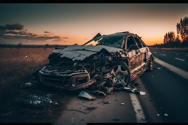 Unfall stürzte Auto auf der Straße ab Illustration Generative KI