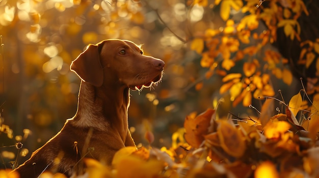 Ungarischer Pointer-Vizsla-Hund im Herbst auf dem Feld Generative KI
