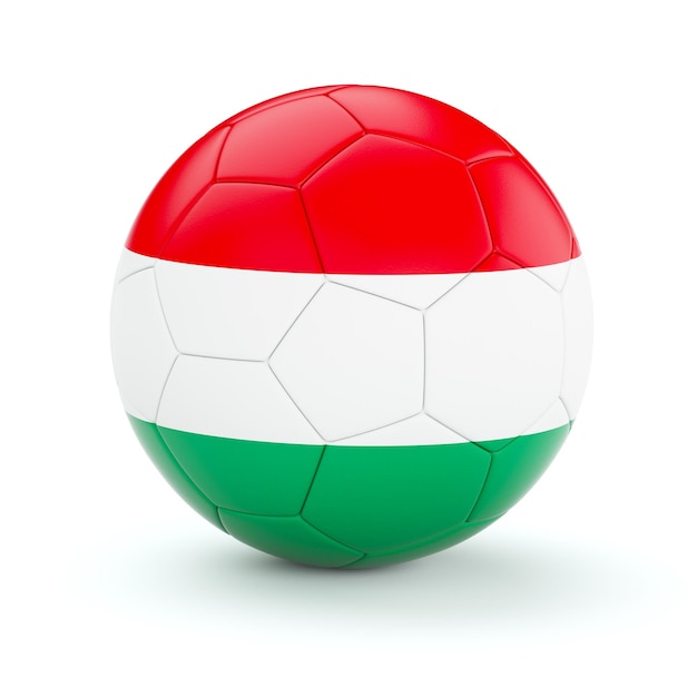 Ungarn-Fußballball mit ungarischer Flagge isoliert auf weißem Hintergrund