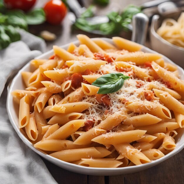 Foto ungekühlte rohe penne-pasta italienische speisen von oben