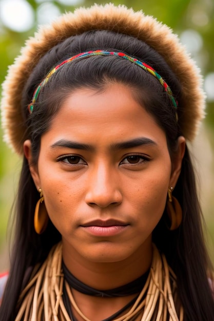 Ungezähmte Schönheit des Amazonas Ein fesselndes Porträt einer indigenen Frau aus einer Stammesgemeinschaft