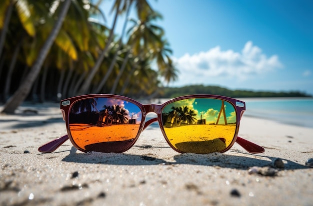 Unglasses verschiedener Stile, die auf Strand und Wald reflektieren