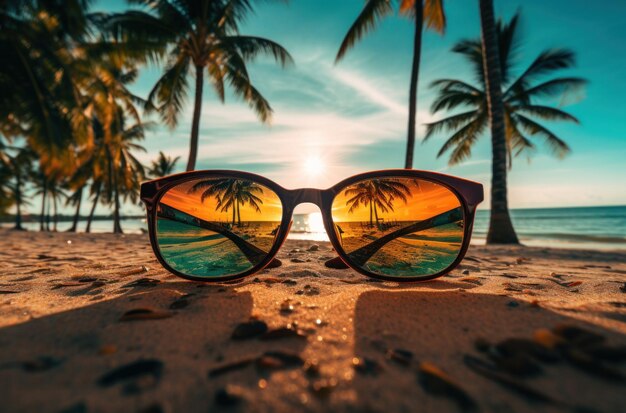 Unglasses verschiedener Stile, die auf Strand und Wald reflektieren