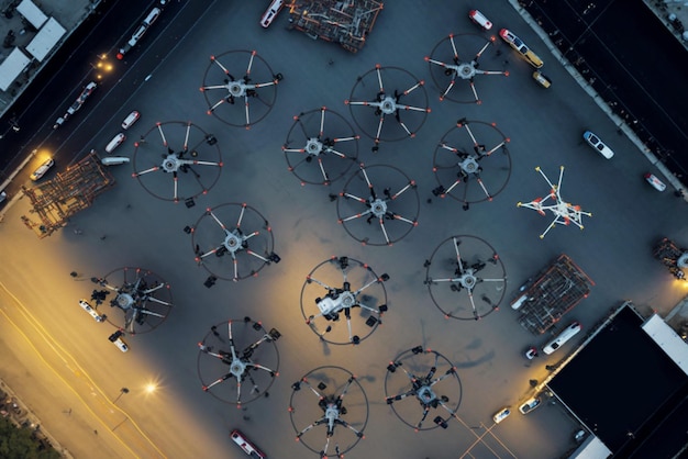 Unglaubliche Overhead-Aufnahme eines Netzwerks autonomer Drohnen
